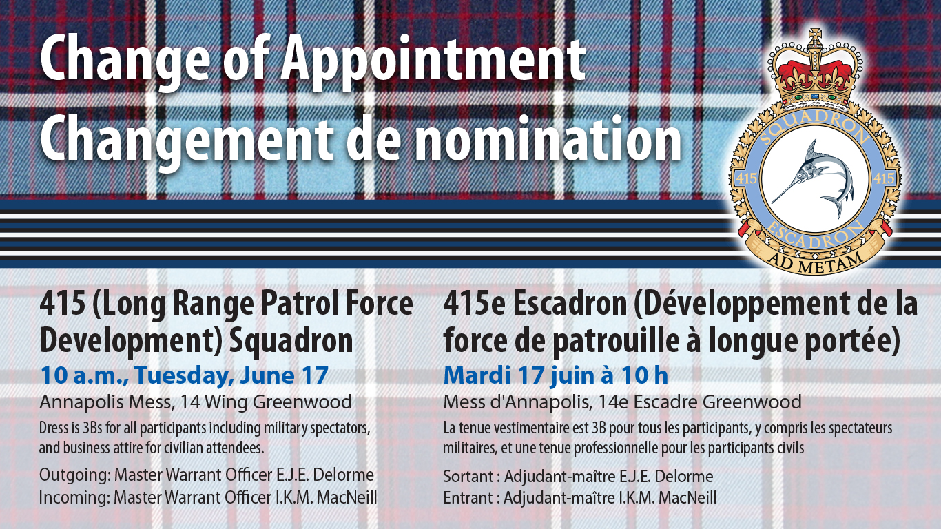415 Squadron change of appointment set for June 17