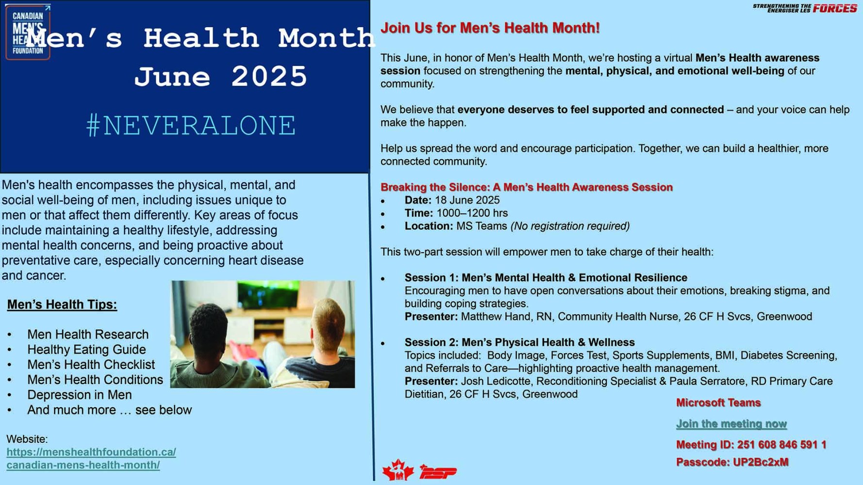 June 18 – June is Men’s Health Month virtual awareness session