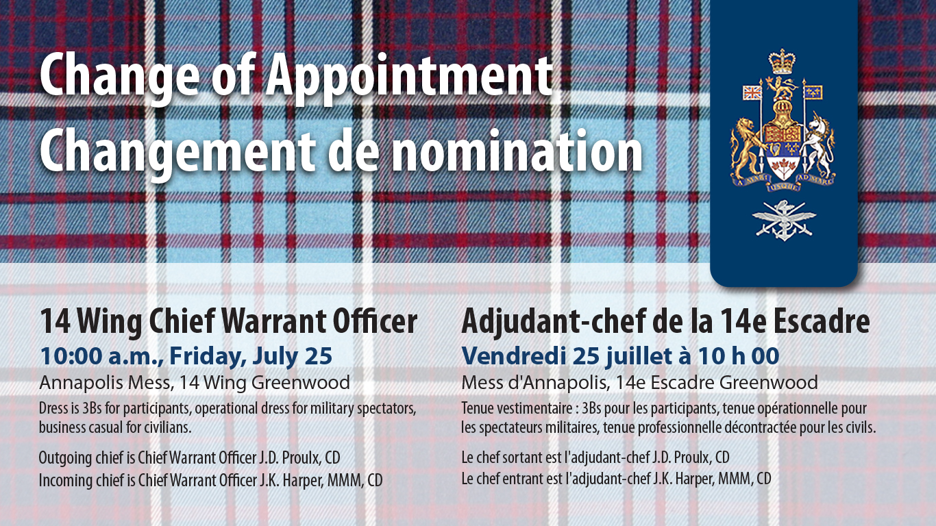 July 25 marks 14 Wing Greenwood chief warrant officer change of appointment