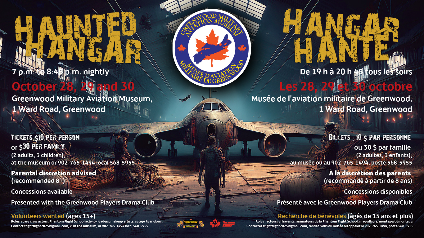 October 28, 29, 30 – Greenwood Military Aviation Museum stages ‘Haunted Hangar’’