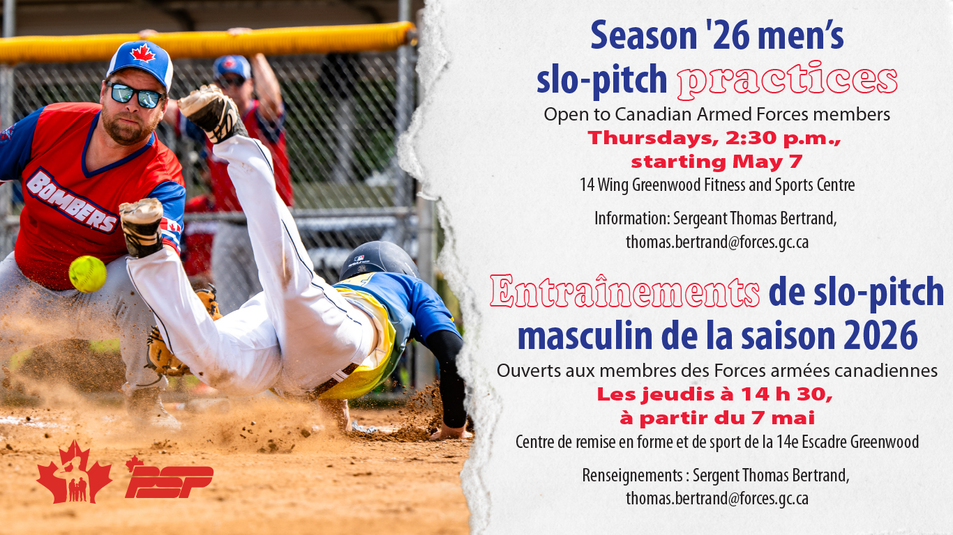 May 7 – Season ’26 men’s slo-pitch practices start