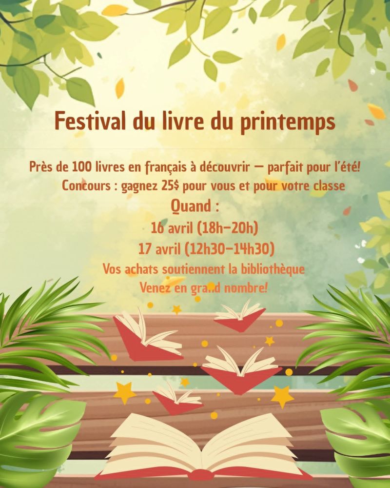 April 16, 17 French book fair at Ecole Rose-des-vents