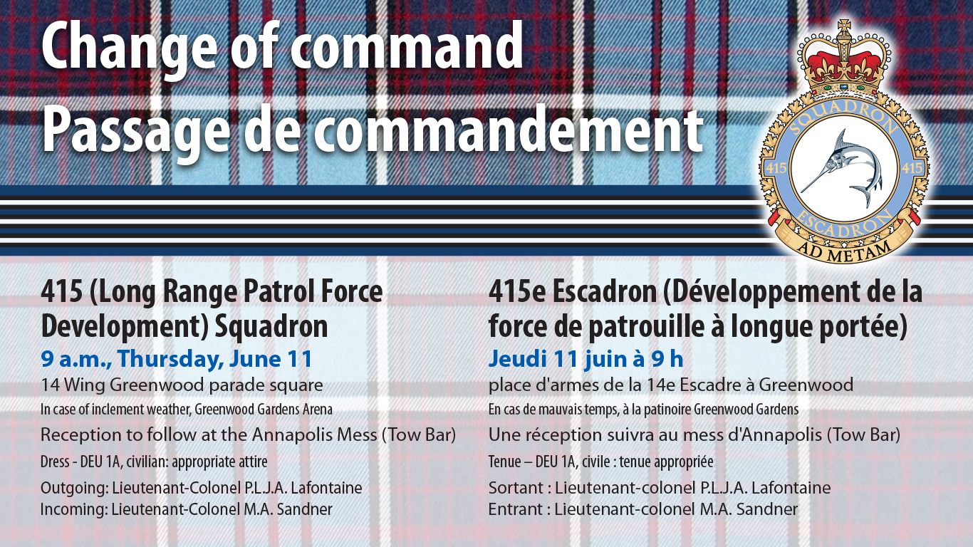 June 10 – 415 (Long Range Patrol Force Development) Squadron change of command