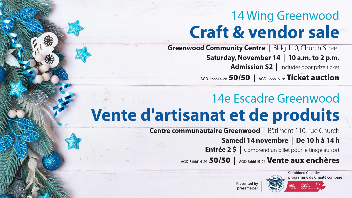 November 14 – Combined Charities’ craft sale