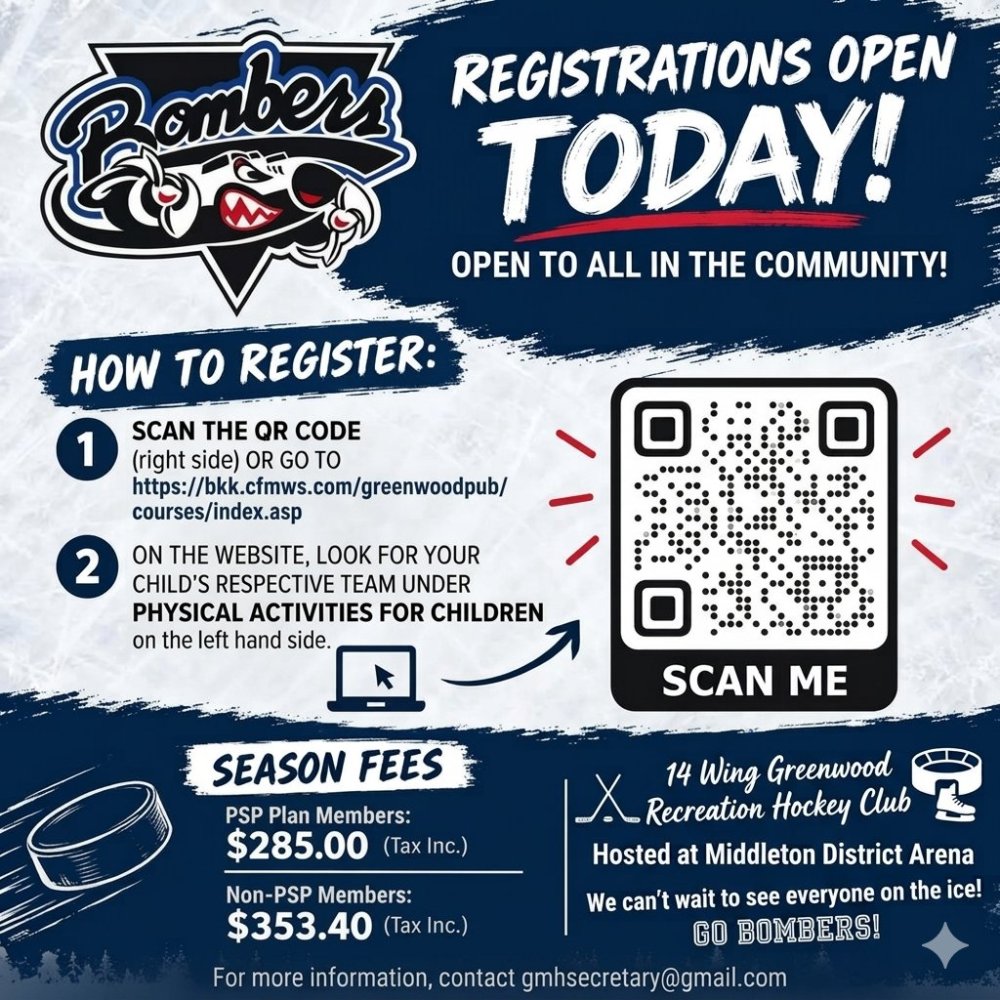 14 Wing Greenwood Recreation Hockey Club registration open for season ’26-’27
